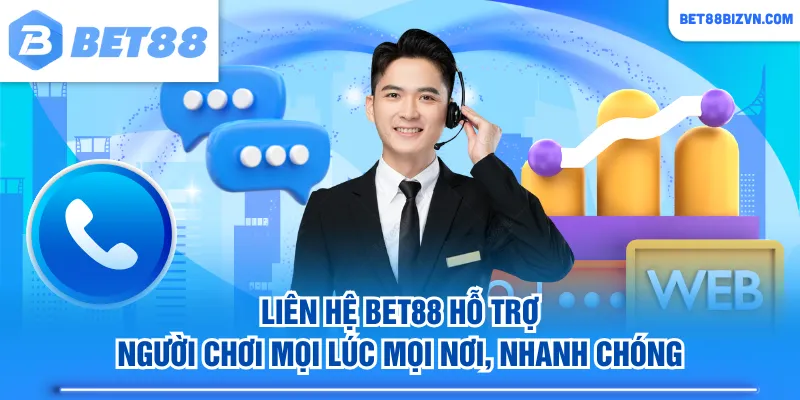 Liên hệ BET88 hỗ trợ người chơi mọi lúc mọi nơi, nhanh chóng